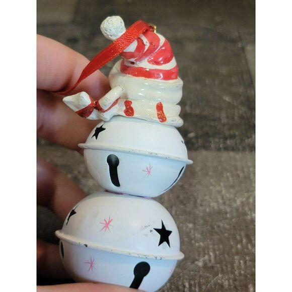 Metal Bell snowman Stars red striped ornament Xmas decor - Picture 5 of 5